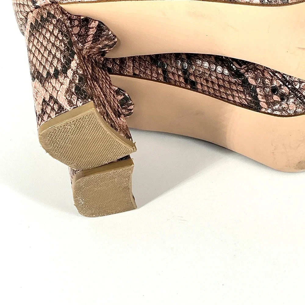 Steve Madden Size 9 Snakeskin‎ Print Ankle Boots Square Toe Block Heel Brown Tan